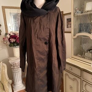 No Name Vintage Brown Coat with Black Collar unlined Size L. C:4614